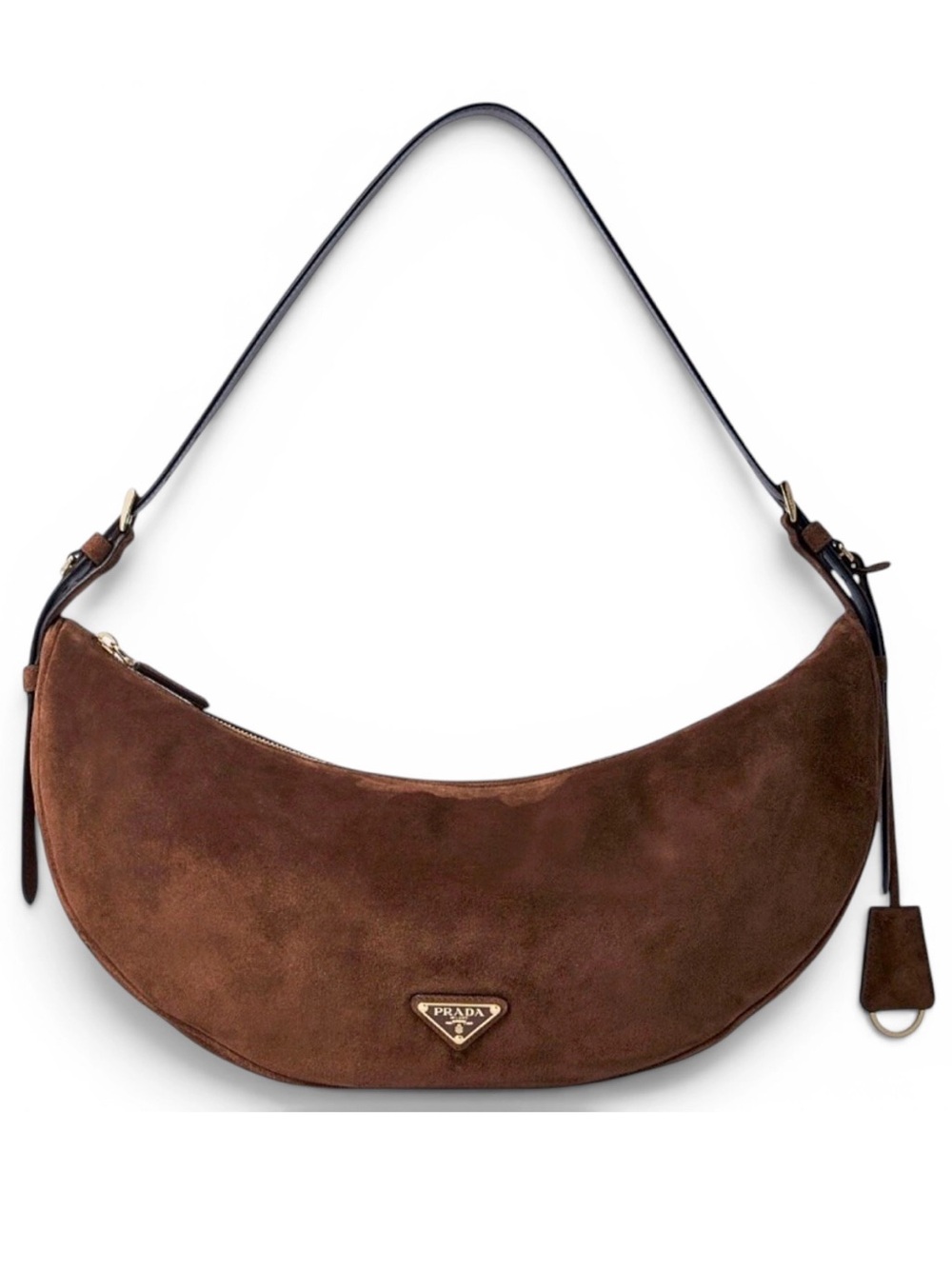 PRADA Demi Lune suede leather hobo shoulder bag